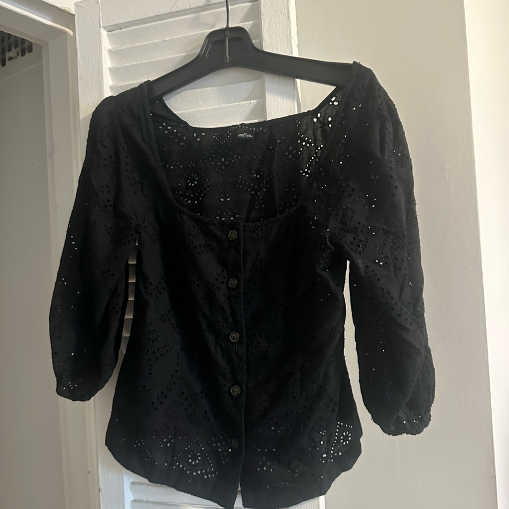 Black Eyelet Blouse. Button Down Front By Sanctua… - image 1